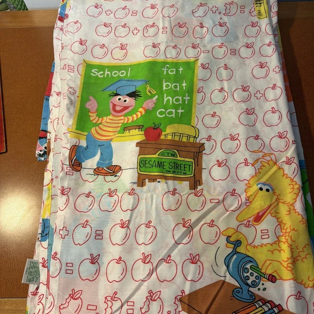 Vtg Sesame‎ Street Twin Flat Sheet School